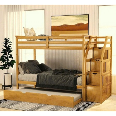 B165 Oak : Giường 3 Tầng Cầu Thang Liên Hợp - 1m